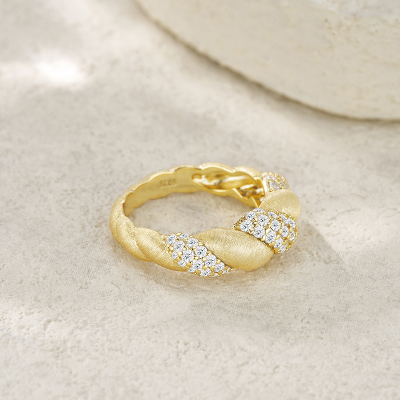 S925 Sterling Silver Gold-Plated Moissanite Ring Modern Elegant Fashion Jewelry - 4