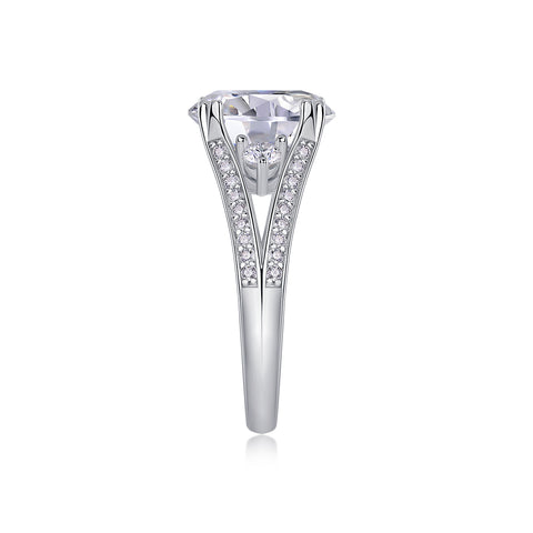 Elegant Radiance Sterling Silver Moissanite Ring with Platinum-Plated Accents