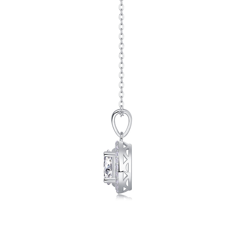 1Infinite Moissanite Pendant Necklace in S925 Sterling Silver with Platinum Plating - Modern Elegant Oval Design - 1