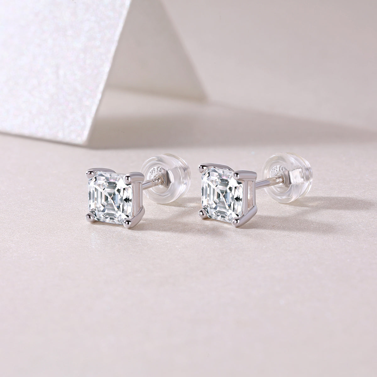Square Moissanite Stud Earrings in S925 Sterling Silver Modern Fine Jewelry