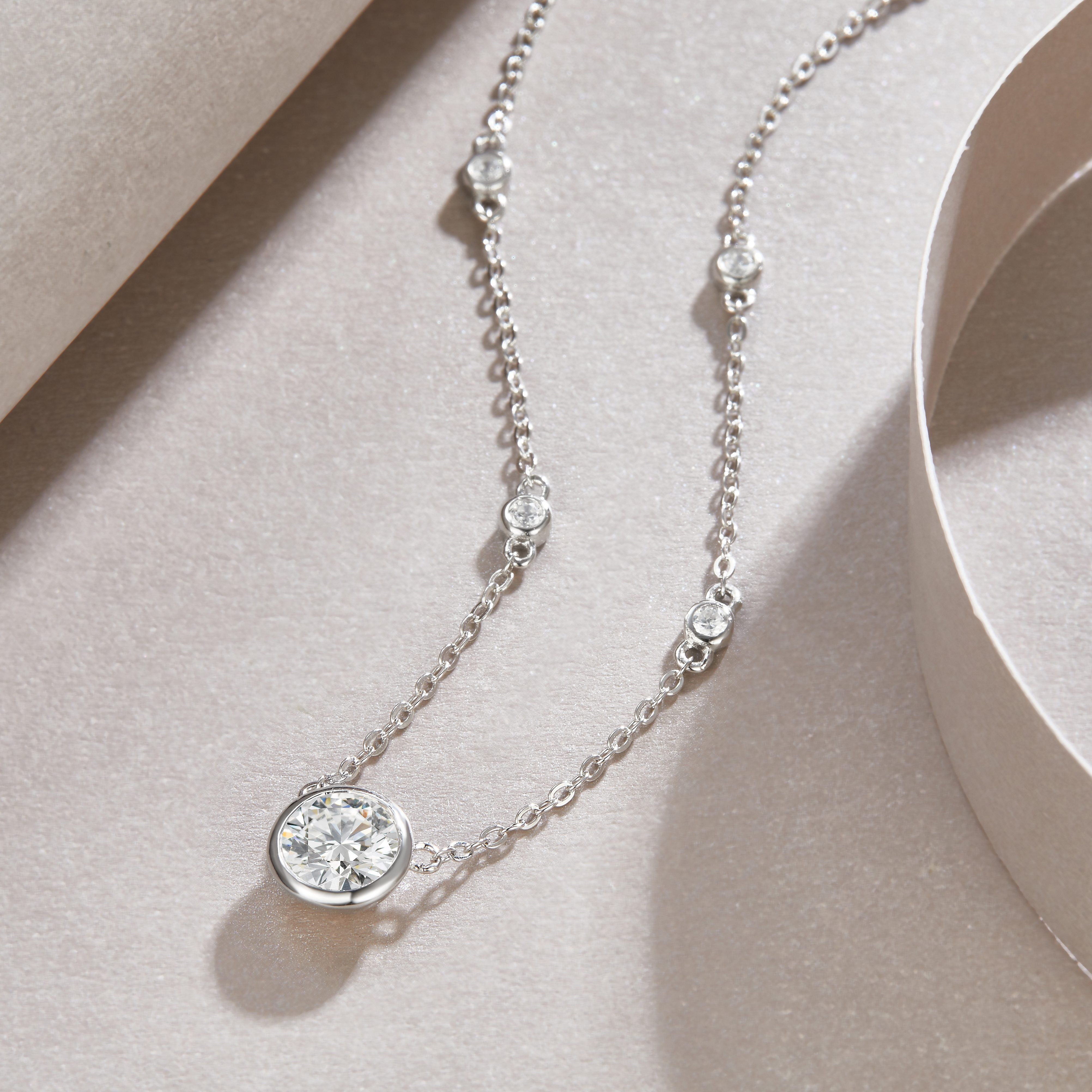 1-Carat Moissanite Pendant Necklace in S925 Sterling Silver with Platinum Plating