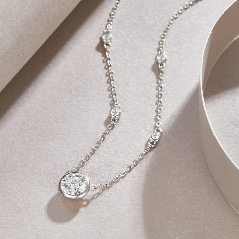 1-Carat Moissanite Pendant Necklace in S925 Sterling Silver with Platinum Plating - 3