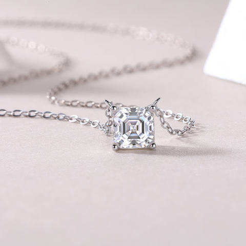 Square Moissanite Pendant Necklace in S925 Sterling Silver Elegant Fine Jewelry