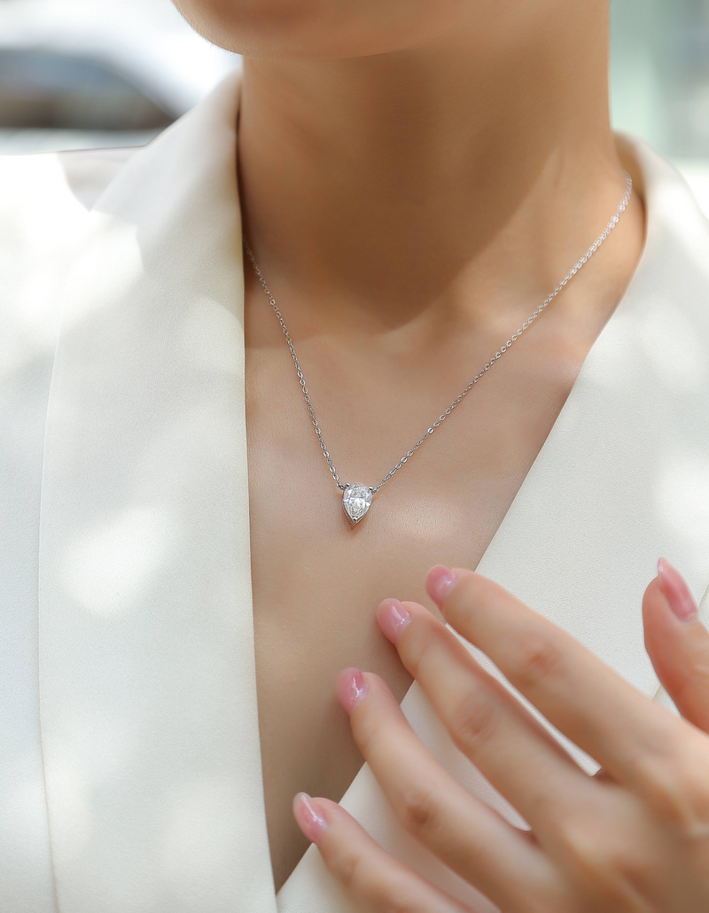 Pear-Shaped Moissanite Pendant Necklace in S925 Sterling Silver - Modern Elegant Fine Jewelry - 6