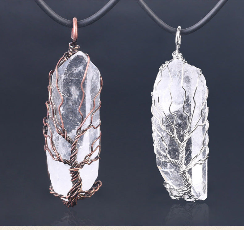 Amorphous White Crystal Pendant Necklace with Wire Wrap - 4