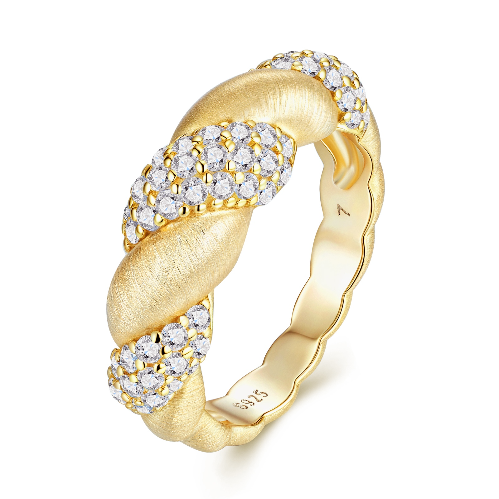 S925 Sterling Silver Gold-Plated Moissanite Ring Fashion Jewelry Accessory
