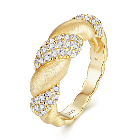 S925 Sterling Silver Gold-Plated Moissanite Ring Fashion Jewelry Accessory
