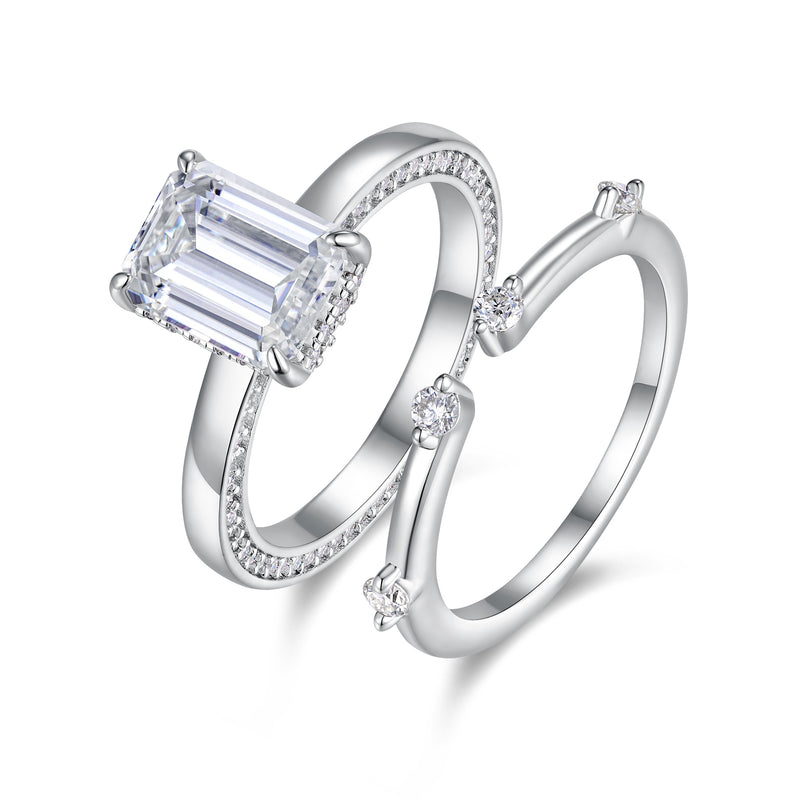 1Ice Crystal Love Moissanite Sterling Silver Ring Set Modern Elegant Unisex - 3