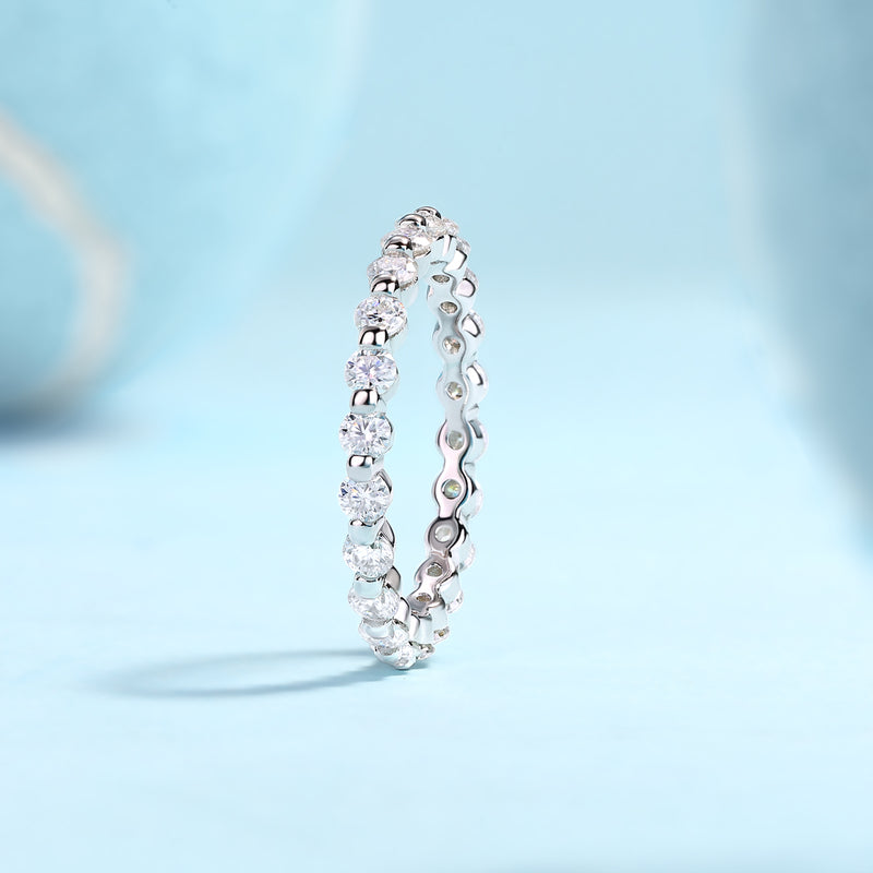 S925 Silver Moissanite Ring with Sparkling Single Row Stones Modern Elegant Fine Jewelry - 3