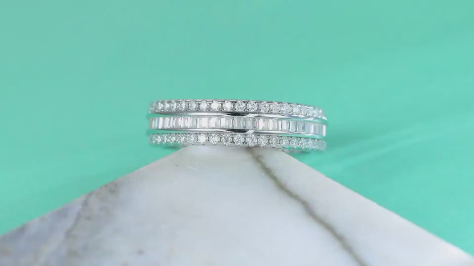 1Three Row Diamond Ring Luxury Fashion Set Moissanite Silver Ring Prohibit TK Sales