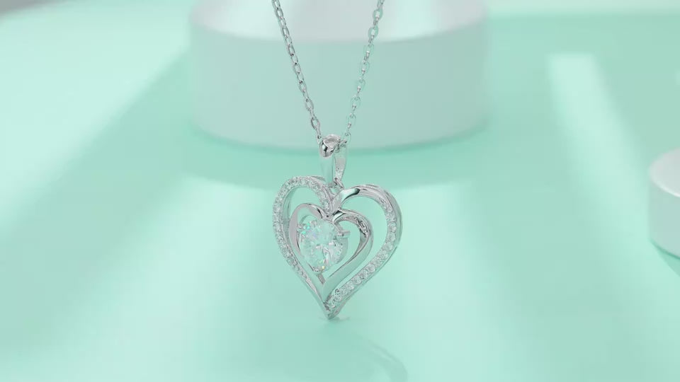 1Heart-to-heart Connection - A Fashionable And Luxurious Diamond Jewelry Pendant Set With 1-carat Moissan Diamond S925 Sterling Silver And Platinum Plating Prohibit Tk Sales