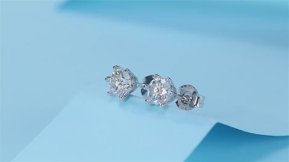 1Classic Six-prong Moissanite Silver Earrings Luxury Fashion Diamond Stud Earrings Prohibit TK Sales